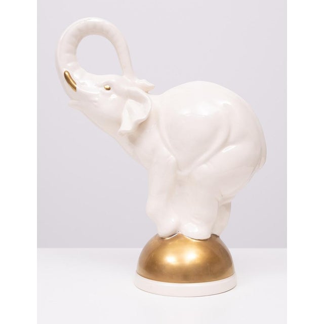 Large Ceramic Elephant on Golden Ball, 1970s For Sale - Image 9 of 9