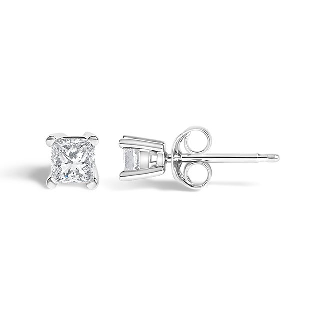 Contemporary .925 Sterling Silver 1/4 Cttw Princess-Cut Diamond Solitaire Stud Earrings (H-I Color, I3 Clarity) For Sale - Image 3 of 6