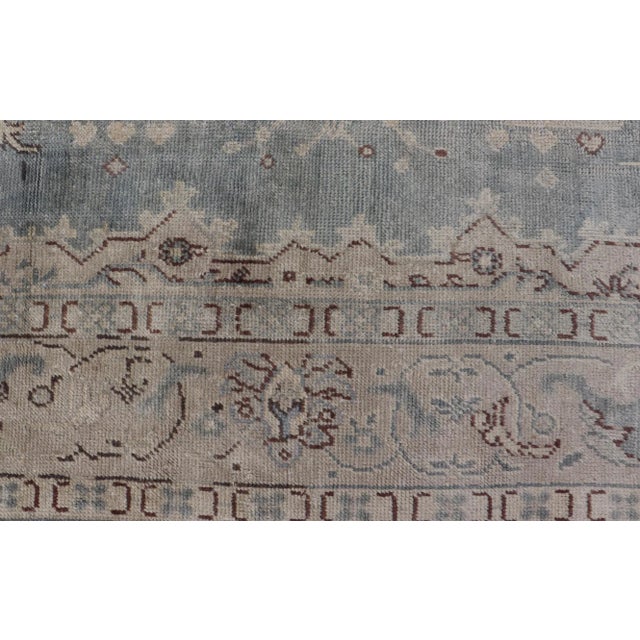 Antique Turkish Oushak Rug With Medallion With Light Gray-Blue, Cream, and Brown For Sale - Image 4 of 12