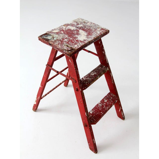 Vintage Red Wooden Step Ladder For Sale - Image 14 of 16