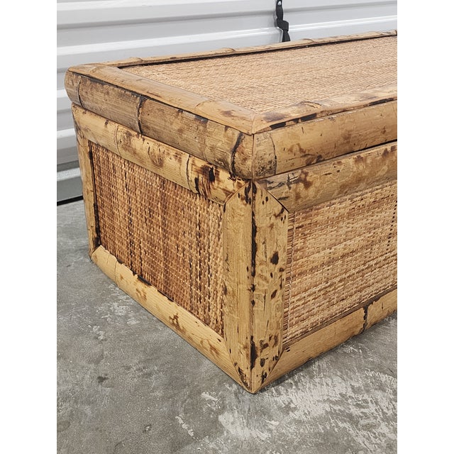 Tan Mid Century Asian Bamboo & Rattan Trunk For Sale - Image 8 of 16