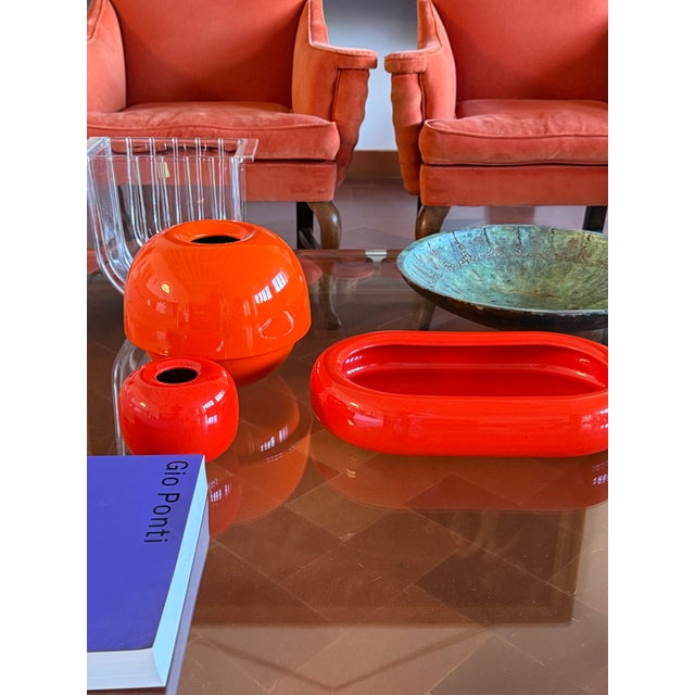 Sicart Space Age Orange Ceramic Vase, Sicart Italy Circa 1970 For Sale - Image 4 of 14