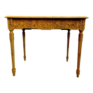 19th Century French Louis XVI Bleached Oak Side Table with Neoclassical Carved Designs For Sale