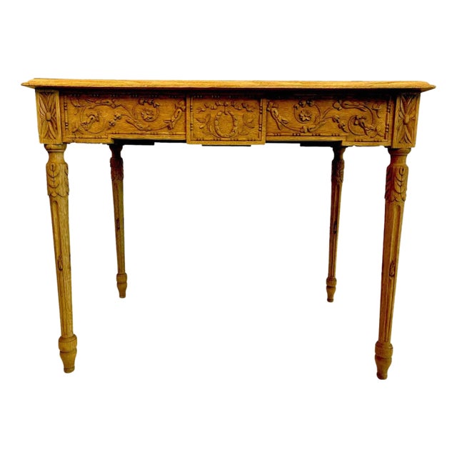 19th Century French Louis XVI Bleached Oak Side Table with Neoclassical Carved Designs For Sale