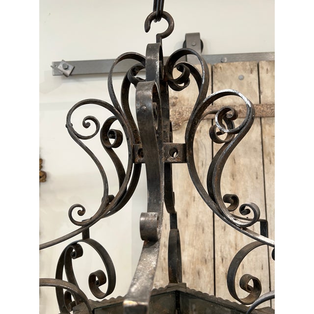 19th Century Italian Antique Scrolled Iron Lantern For Sale In New Orleans - Image 6 of 7