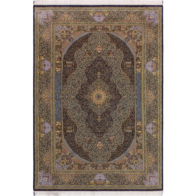 Intricate Persian Design Turkish Silk Blue Medallion Area Rug - 6'6'' X 9'9'' For Sale - Image 9 of 9