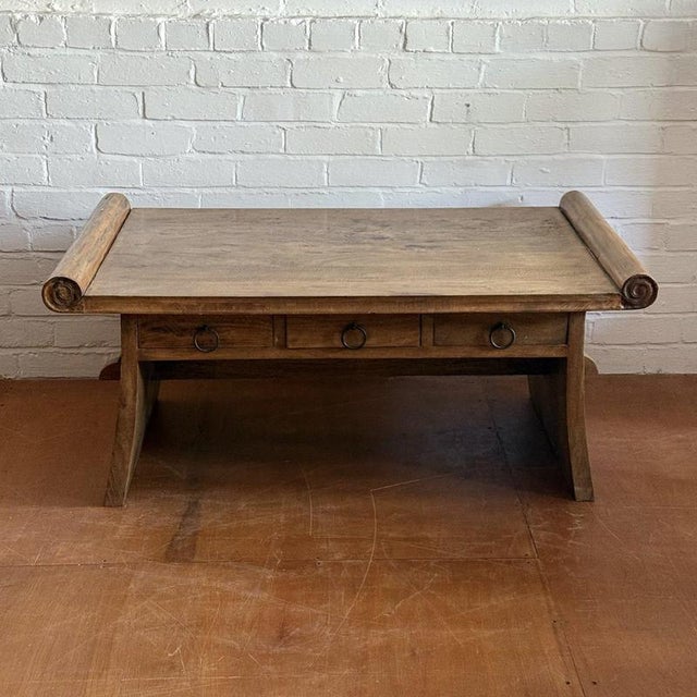 Wooden Scroll-End Coffee Table with Drawers For Sale - Image 6 of 8
