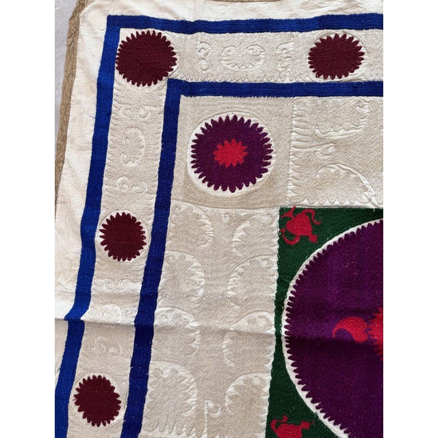 1960s Asian Suzani Tablecloth — 1970s Textile — 4'3'' X 4'4'' For Sale - Image 5 of 10