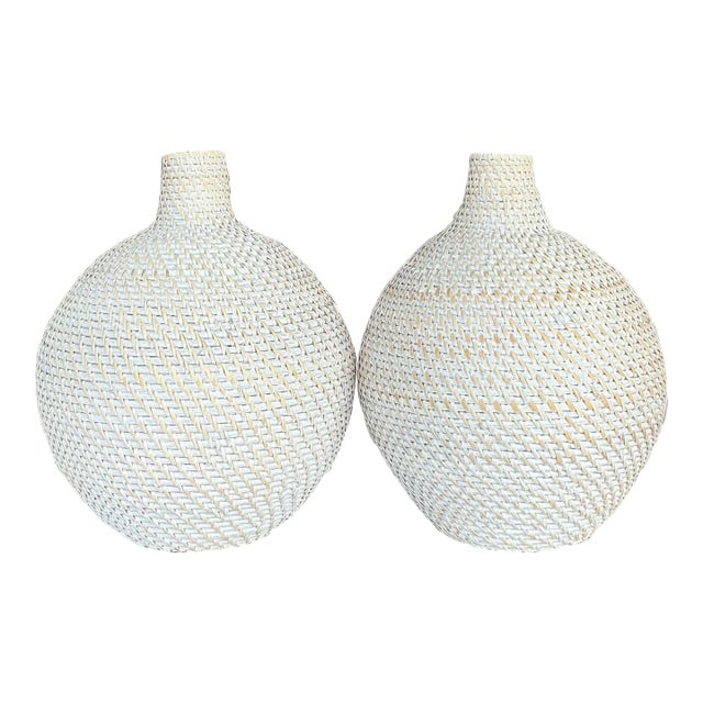 Contemporary Woven Rattan “”Octavia” Urn After Made Goods - a Pair For Sale