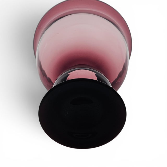 Mid-Century Hand-Blown Amethyst Art Glass Pedestal Compote Bowl 10" For Sale In San Francisco - Image 6 of 10