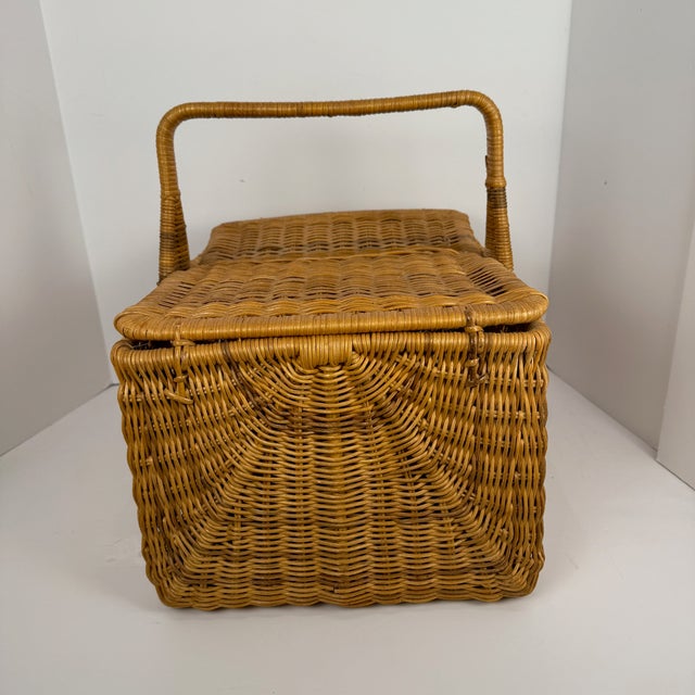 Wood Vintage Early 20th Century Double Lidded Wicker Picnic. Basket For Sale - Image 7 of 17