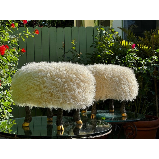 Delightful faux-sheep stool / single ottoman made to order in Los Angeles by Everage Design Workshop. Sturdy framework...