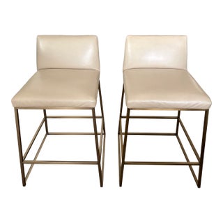 Jewel Metal Base Leather Counter Stool Ethan Allen Set/2 For Sale
