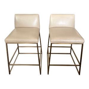 Jewel Metal Base Leather Counter Stool Ethan Allen Set/2