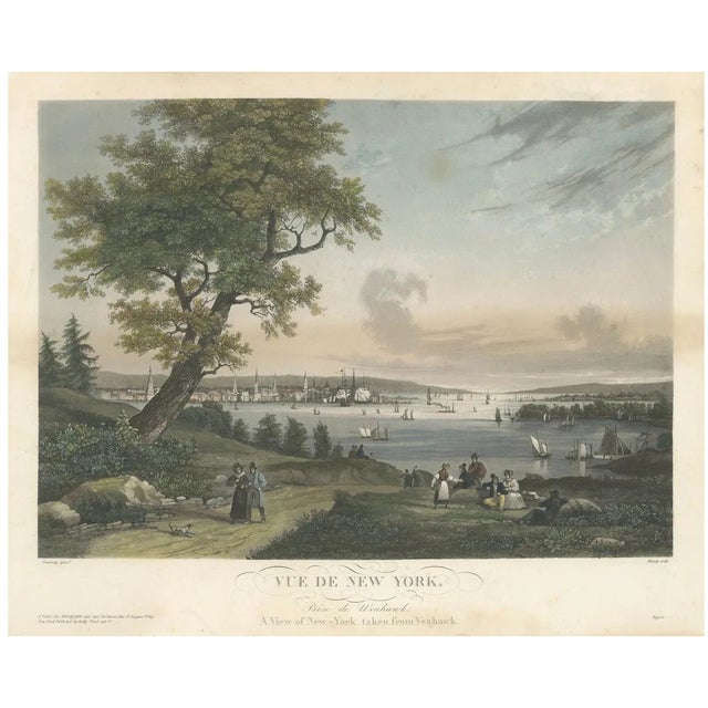 View of New York City from Weehawken, 1834, Hand-Colored Aquatint Print For Sale