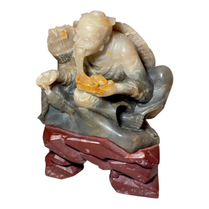 Signed Antique Carved Chinese Shoushan Hard Stone Fisherman Man Sculpture Statue