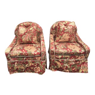 Vintage Custom Slipcovered Floral Club Chairs Pair For Sale