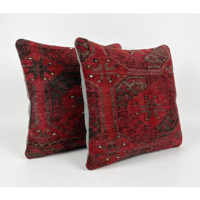 Mid-Century Modern Turkish Rug Pillow Cover 15'' X 15'' - Set of Two For Sale - Image 3 of 4