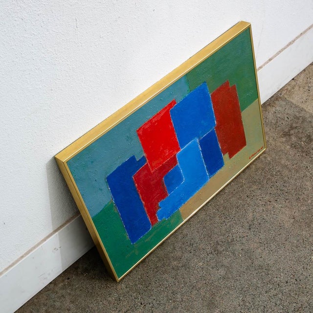 Red Mid Century Modern Oil Painting George Constant Abstract Art Original Signed '75 For Sale - Image 8 of 12