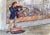 The street violinist figurative painting by Rafael DeSota (American, 1904-1992), 1979. Giltwood frame. Signed "Rafael...