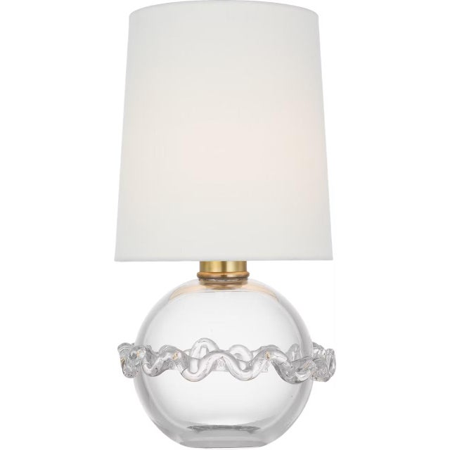 Modern AERIN by Visual Comfort Signature Breslin 16" Cordless Accent Lamp in Clear Glass with Linen Shade For Sale - Image 3 of 3