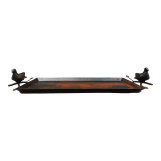 Vintage Jan Barboglio Bird Pajaros Double Handled Forged Iron Large Tray For Sale