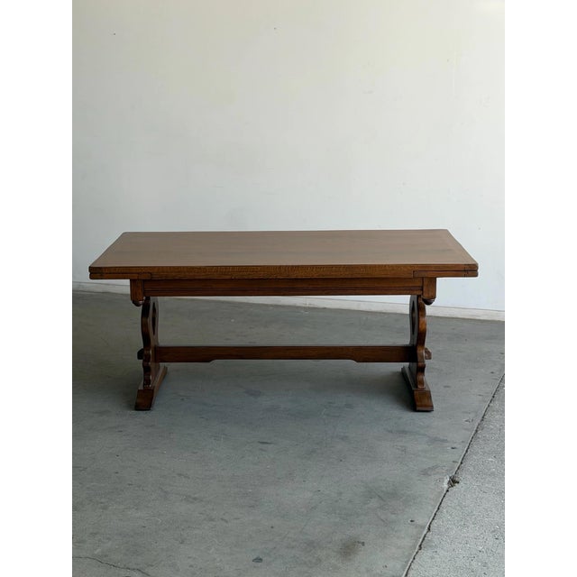 Rustic Vintage Carved Trestle Dining Table For Sale - Image 3 of 12