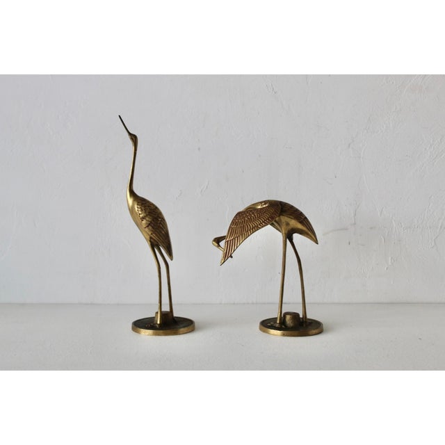 Vintage Mid-Century Mantle Size Sculptural Brass Cranes Herons Water Fowl-a Pair For Sale In Miami - Image 6 of 14