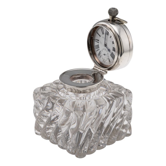Antique Scottish Silver Clock and Inkwell by Hamilton & Inches, 1903 For Sale