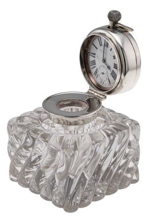 Antique Scottish Silver Clock and Inkwell by Hamilton & Inches, 1903