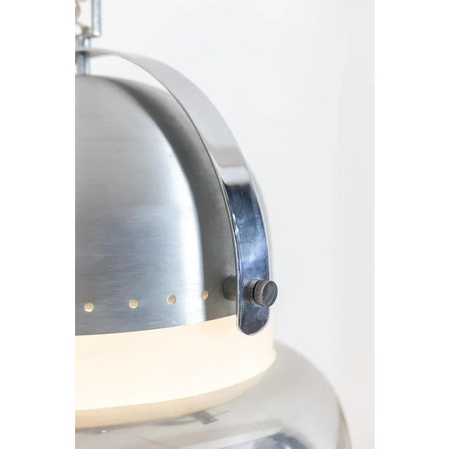 1970s Industrial Style Pendant Light in Brushed and Opaline Metal, 1970s For Sale - Image 5 of 13