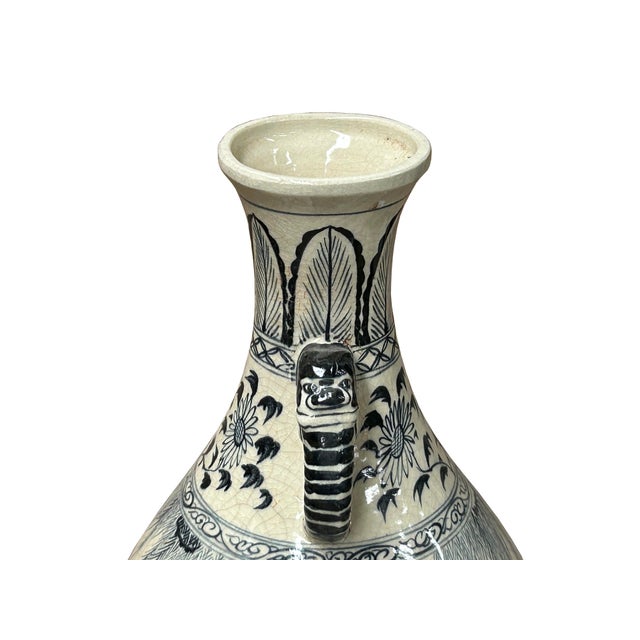 Asian Oriental Cream White Color Blue Eight Immortal Theme Porcelain Vase Art For Sale - Image 3 of 17