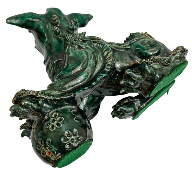 Large Vintage Chinese Green Glazed Pottery Kylin Chinese Dragons - a Pair For Sale - Image 16 of 17