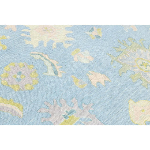 Modern Oushak Style Hand-Knotted Wool Area Rug - Powder Blue & Citron Floral For Sale - Image 10 of 10