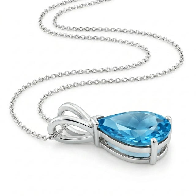 Contemporary Royal Blue Topaz Pear Cut Pendant, 925 Silver Blue Gemstone Statement Pendant For Sale - Image 3 of 3