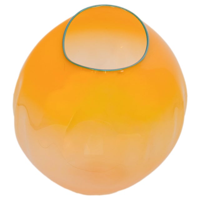 Dale Chihuly Hand-Blown Mango & Teal Lip Glass Basket Sculpture Signed & Dated, 2000 For Sale - Image 13 of 18