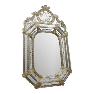Venetian Murano Gold and Clear Octagonal Vertical Mirror 43 X 24 1/2 For Sale