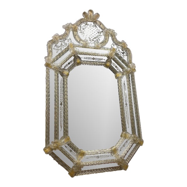 Venetian Murano Gold and Clear Octagonal Vertical Mirror 43 X 24 1/2 For Sale
