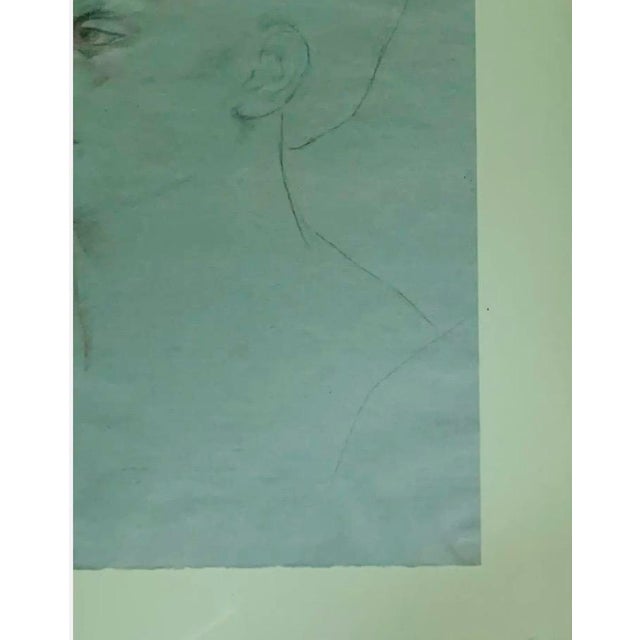 Blue 1960s Portrait Drawing of a Woman, Gallery Framed For Sale - Image 8 of 17