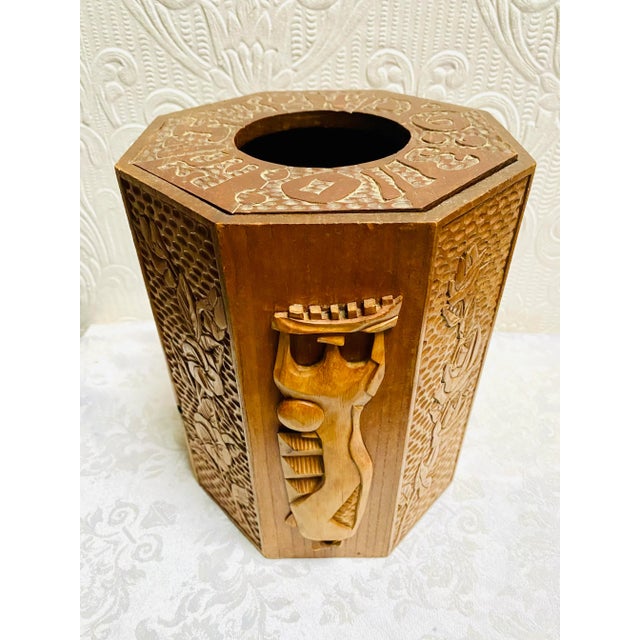 Mid-Century Modern Mid Century Hand Carved Teakwood Wine Holder Ice Bucket For Sale - Image 3 of 13