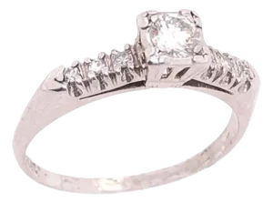 14 Karat White Gold Diamond Engagement Bridal Wedding Ring, Size 7.25
