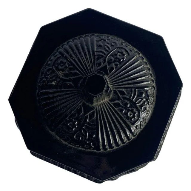 Black 1920s Art Deco Black Amethyst Tiara Glass Vanity Jar With Nude Woman For Sale - Image 8 of 9