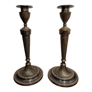19th-Century Hawksworth, Eyre & Co. Silver-Plate Spiral Candlesticks, Pair For Sale