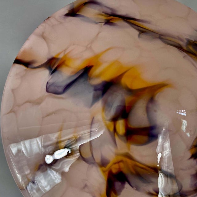 Art Deco Pale Rose Marbled Opaline Glass and Burnished Flush Mount, Germany, 1930s For Sale - Image 16 of 18