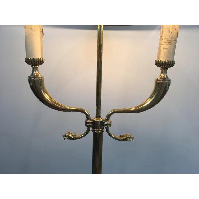 Black 1960 Attributed to Maison Jansen Brass Floor Lamp with Dolfinheads For Sale - Image 8 of 13