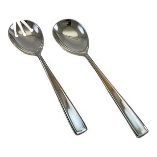 1980s Silver Plate Salad Servers, Salad Spoon & Salad Fork, Leighton - a Pair For Sale