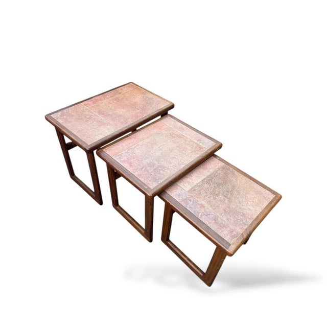 Brown Mid-Century Danish Tiled Teak Nesting Tables, 1970s, Set of 3 For Sale - Image 8 of 8