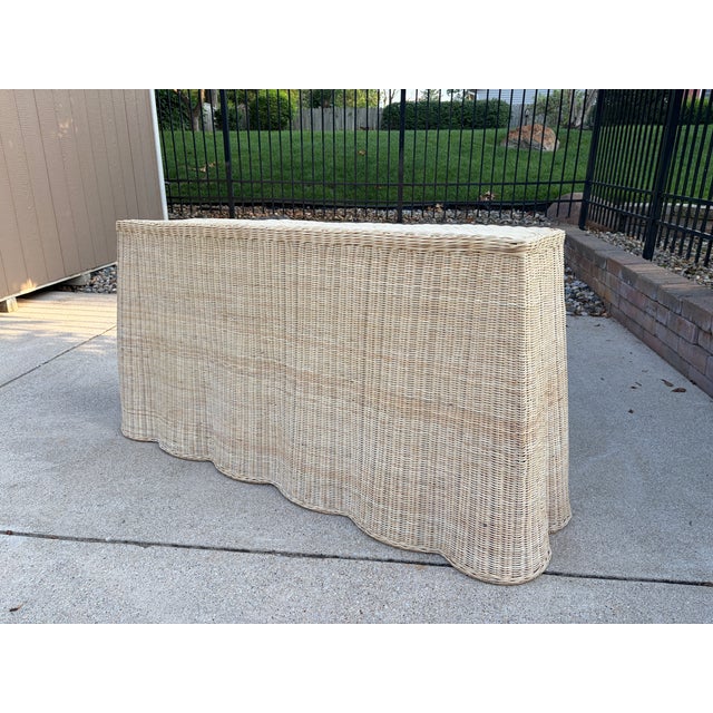 Wicker Rattan Scalloped Console Table in the Palm Beach Style For Sale - Image 10 of 12