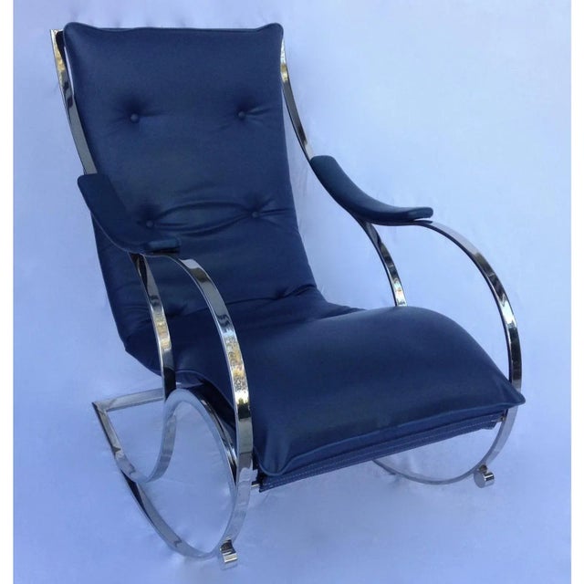 Vintage; C.1960's, A "RARE," Mid-Century gorgeous and seminal piece by Milo Baughman, is this chrome flat-bar rocking...