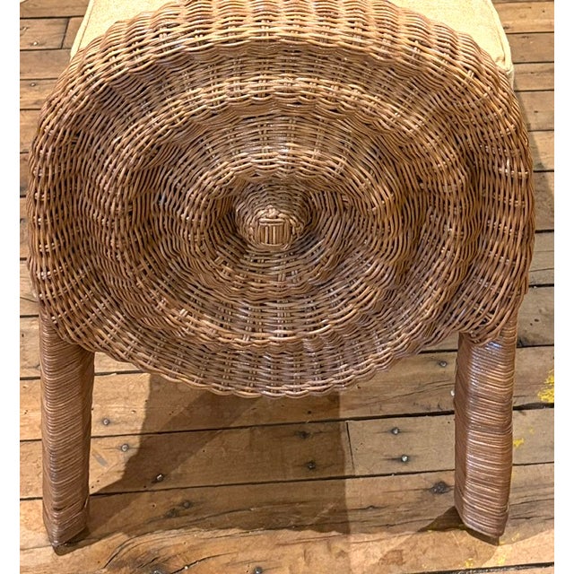Mid 20th Century Mid Century Rattan Beach With Spiraled Ends and Upholstered Seat For Sale - Image 5 of 5